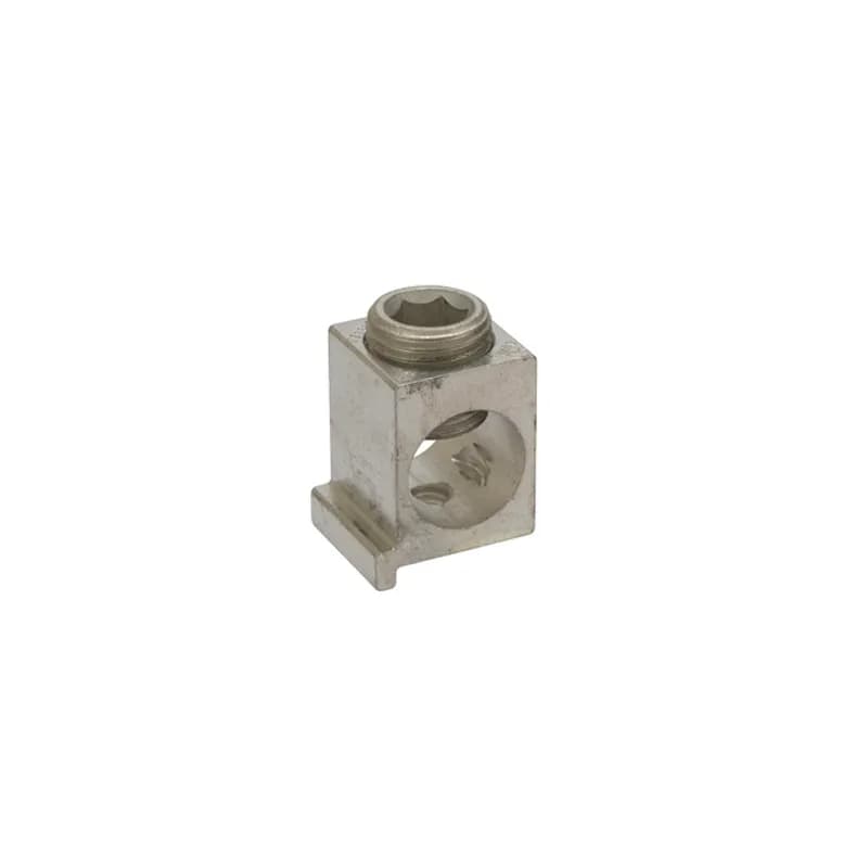 Aluminum Dual Rated Box Lugs with Turn Prevent 350 MCM-6 AWG Turn Prevent Lugs are made of 6061T-6 aluminum alloy. Electro-tin plated for low contact resistance. For use with copper or aluminum conductors. Design includes threaded mounting hole. Rated 600V (2000V max. per UL486B). UL 486A/B Listed. Temperature rating 90 degrees C.