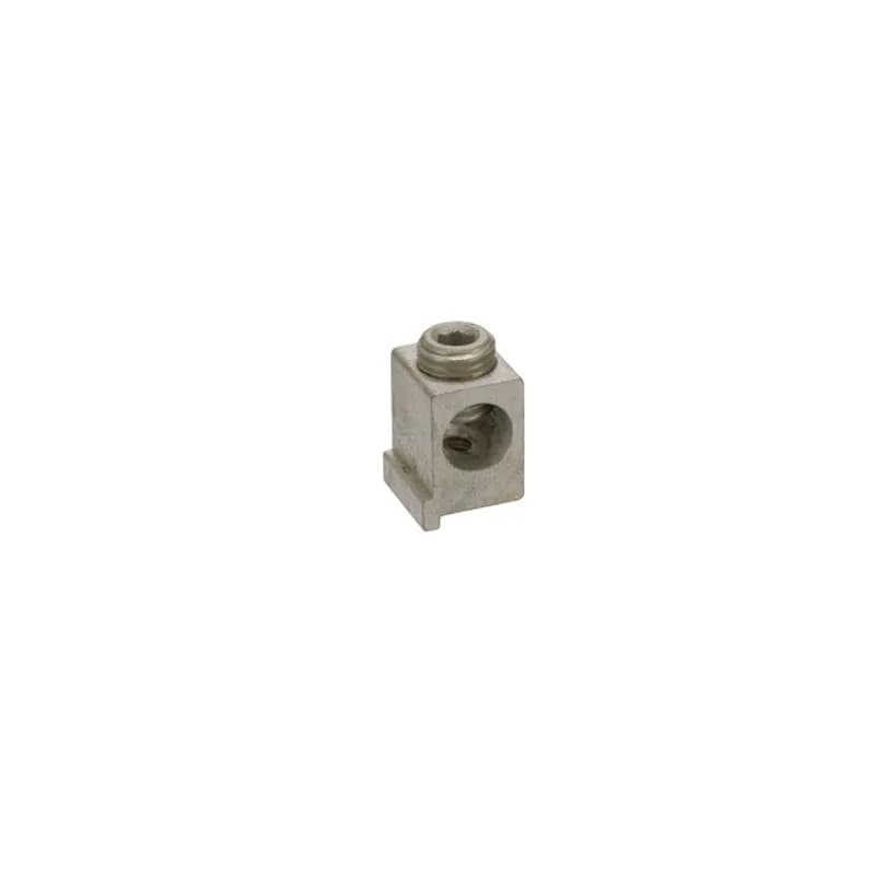 Aluminum Dual Rated Box Lugs with Turn Prevent 1/0- 10 AWG Turn Prevent Lugs are made of 6061T-6 aluminum alloy. Electro-tin plated for low contact resistance. For use with copper or aluminum conductors. Design includes threaded mounting hole. Rated 600V (2000V max. per UL486B). UL 486A/B Listed. Temperature rating 90 degrees C.