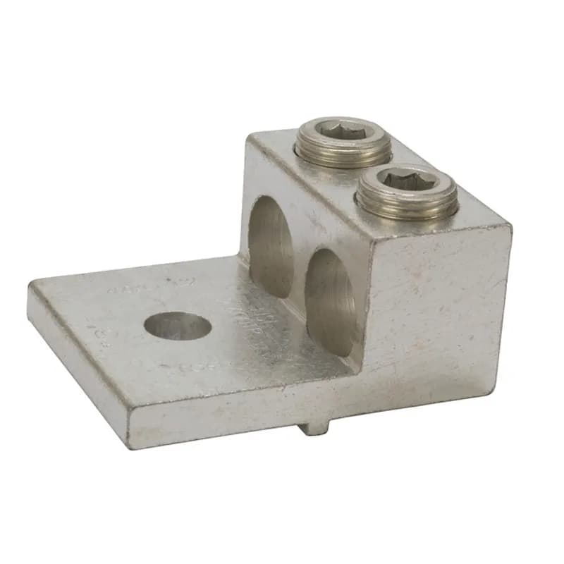 Dual Rated Turn Prevent Lug (2) 600 MCM - 2 AWG Dual Rated Turn Prevent Lugs are made of 6061T-6 aluminum alloy. Electro-tin plated for low contact resistance. For use with both copper and aluminum conductors. Rated 600V (2000V max. per UL486B). UL 486A/B Listed. Temperature Rating 90 degrees C.