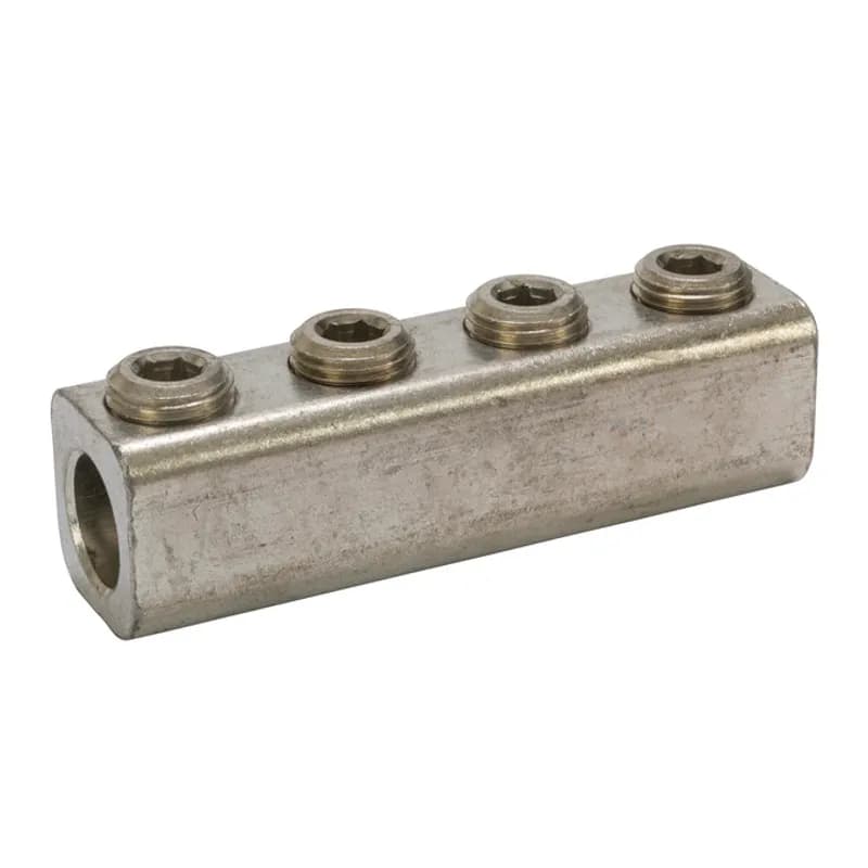 Aluminum Splicer Reducer 350 MCM - 6 AWG Aluminum Splicer Reducers are used for splicing two copper or aluminum wires of equal or different sizes. Made of 6061T-6 aluminum alloy. Electro-tin plated for low contact resistance. Suitable for use with both copper and aluminum conductors. Rated 600 volts (2000V max. per UL486B). UL 486A/B Listed. Temperature rating 90 degrees C.