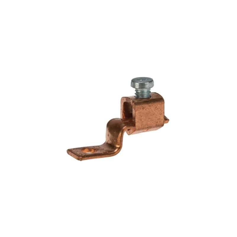 Copper Solderless Lug 6-14 AWG with 3/16" Mounting Bolt : Made of 99.98 pure electrolytic copper. Steel-plated screws to prevent rusting. 25 to 70 ampere size have slotted head screws. Larger sizes have hex head screws. Rated 600 volts max. UL 486 Listed. Temperature rating 90 degrees C.