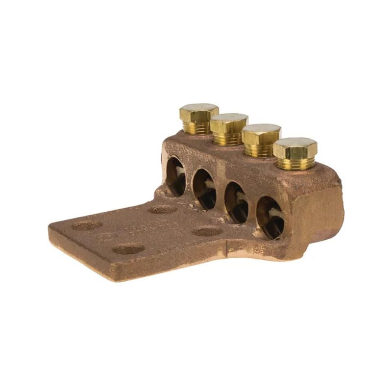 NSI Industries TL500-4L4 - Cast Bronze Terminal Lug 500 - 300 MCM 4 Port 4 Mounting Holes Copper Terminal Lugs are made of high copper alloy. They are used for joining a wide range of cables or terminal blocks.