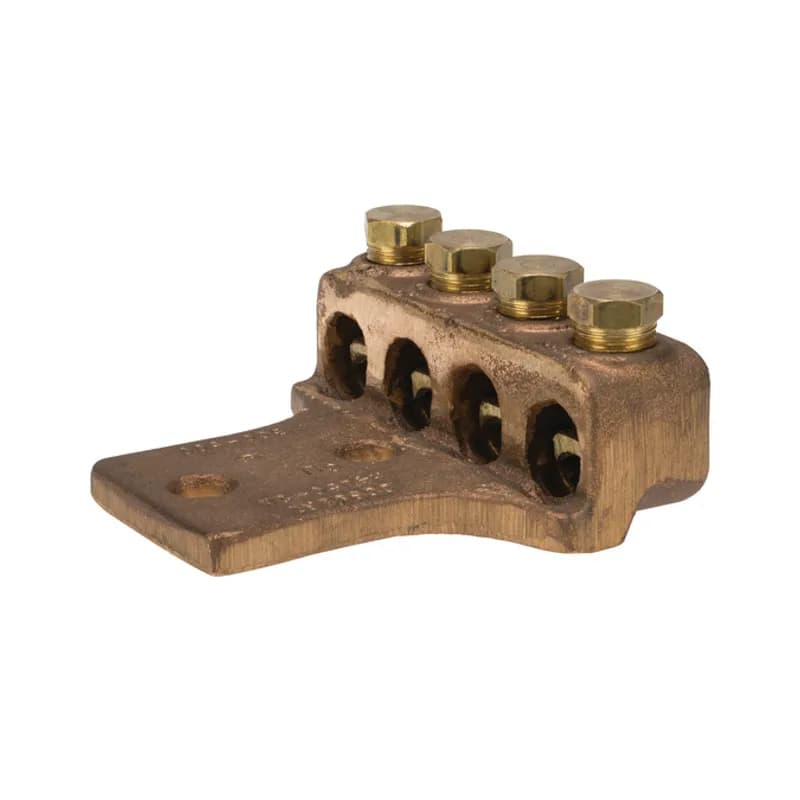 Cast Bronze Terminal Lug 500 - 300 MCM 4 Port 2 Mounting Holes Copper Terminal Lugs are made of high copper alloy. They are used for joining a wide range of cables or terminal blocks.
