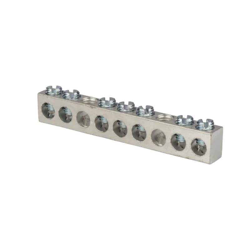 Aluminum Multiple Connector 4-14 AWG 9 Hole Multiple connectors are made from either copper or aluminum bar and can be used in a variety of neutral and grounding applications.Tin plated for low contact resistance and are suitable for use with copper or aluminum conductors.