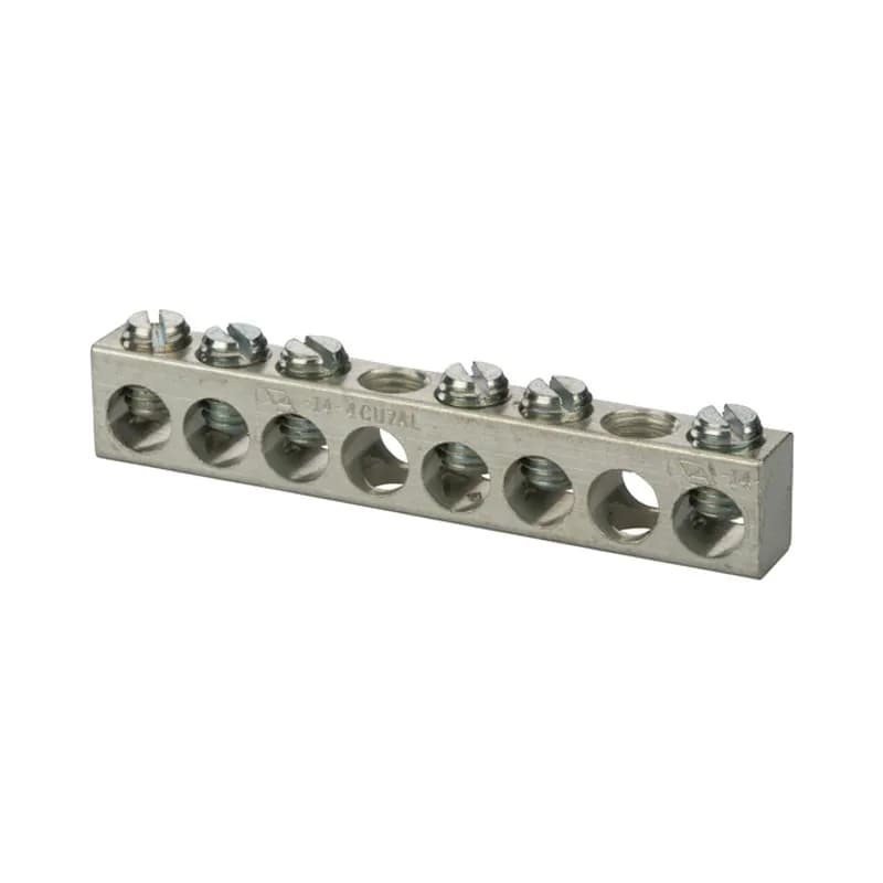 Aluminum Multiple Connector 4-14 AWG 8 Hole 6 Circuit Multiple connectors are made from eithercopper or aluminum bar and can be used ina variety of neutral and grounding applications.Tin plated forlow contact resistance and are suitable foruse with copper or aluminum conductors.