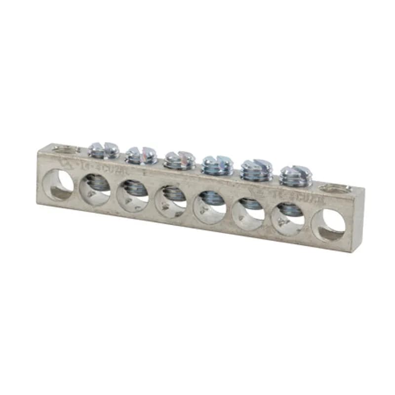 Aluminum Multiple Connector 4-14 AWG8 Hole Multiple connectors are made from eithercopper or aluminum bar and can be used ina variety of neutral and grounding applications.Tin plated forlow contact resistance and are suitable foruse with copper or aluminum conductors.