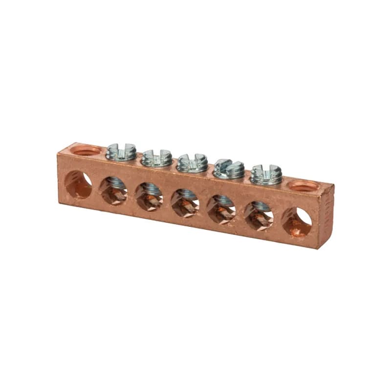 Copper Multiple Connector 4-14 AWG 7 Hole Copper multiple connectors are made copper and can be used ina variety of neutral and grounding applications.Tin plated forlow contact resistance and are suitable foruse with copper wire only.