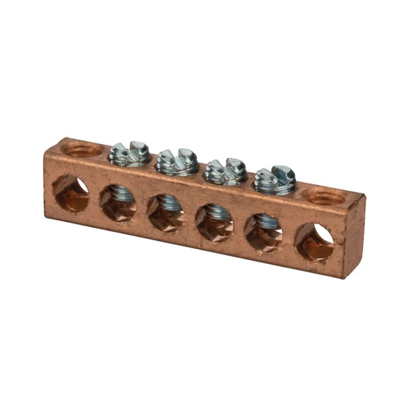 Copper Multiple Connector 4-14 AWG 6 Hole Copper multiple connectors are made copper and can be used ina variety of neutral and grounding applications.Tin plated forlow contact resistance and are suitable foruse with copper wire only.
