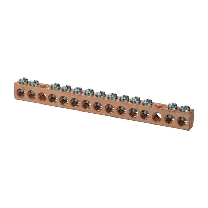 Copper Multiple Connector 15 Hole 4-14 AWG Copper multiple connectors are made copper and can be used ina variety of neutral and grounding applications.Tin plated forlow contact resistance and are suitable for use with copper wire only.