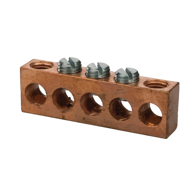 Copper Multiple Connector 2-14 AWG 5 Hole Copper multiple connectors are made copper and can be used ina variety of neutral and grounding applications.Tin plated forlow contact resistance and are suitable foruse with copper wire only.