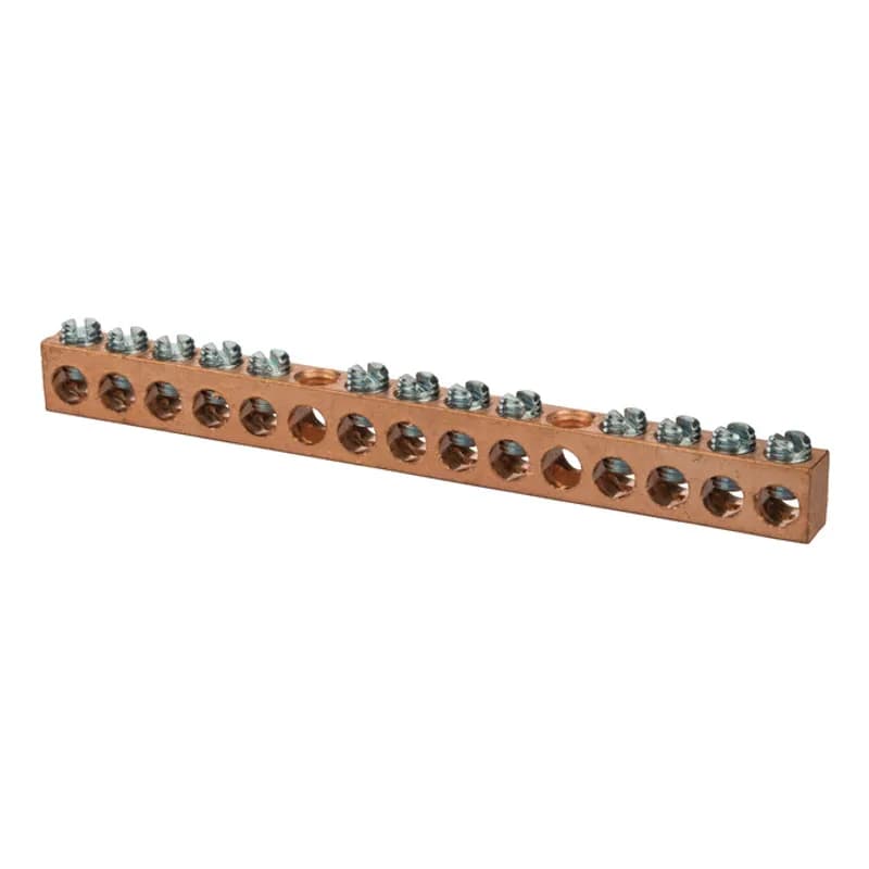Copper Multiple Connector 15 Hole 4-14 AWG Copper multiple connectors are made copper and can be used ina variety of neutral and grounding applications.Tin plated forlow contact resistance and are suitable for use with copper wire only.