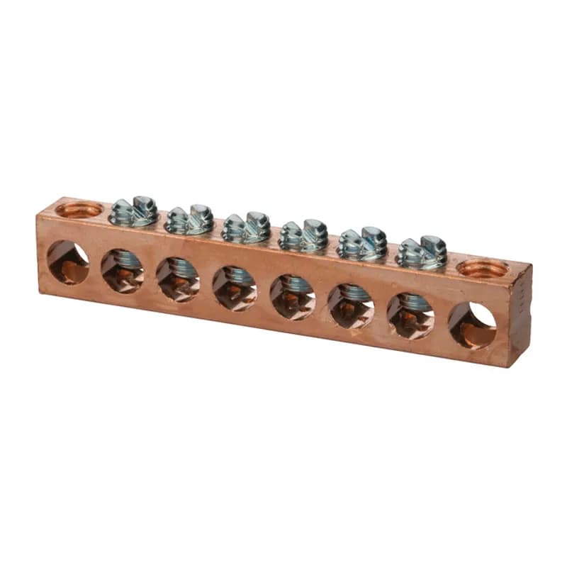 Copper Multiple Connector 4-14 AWG 8 Hole Copper multiple connectors are made copper and can be used ina variety of neutral and grounding applications.Tin plated forlow contact resistance and are suitable foruse with copper wire only.