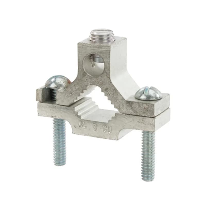 The NSI GCA-1 Aluminum Ground Clamp for 1/0 - 14 AWG Aluminum and Copper Cables grips on water pipes, galvanized pipe or steel conduit between 1/2" to 1" IPS pipes. The high-strength extruded aluminum alloy design is plated to provide low-contact resistance and features zinc-plated steel set screws for long-term installation. Use this adjustable clamp to ground copper or aluminum cables to pipes and conduit in indoor environments. UL Listed 467 for Grounding and Bonding. Stock products you can rely on—stock NSI.