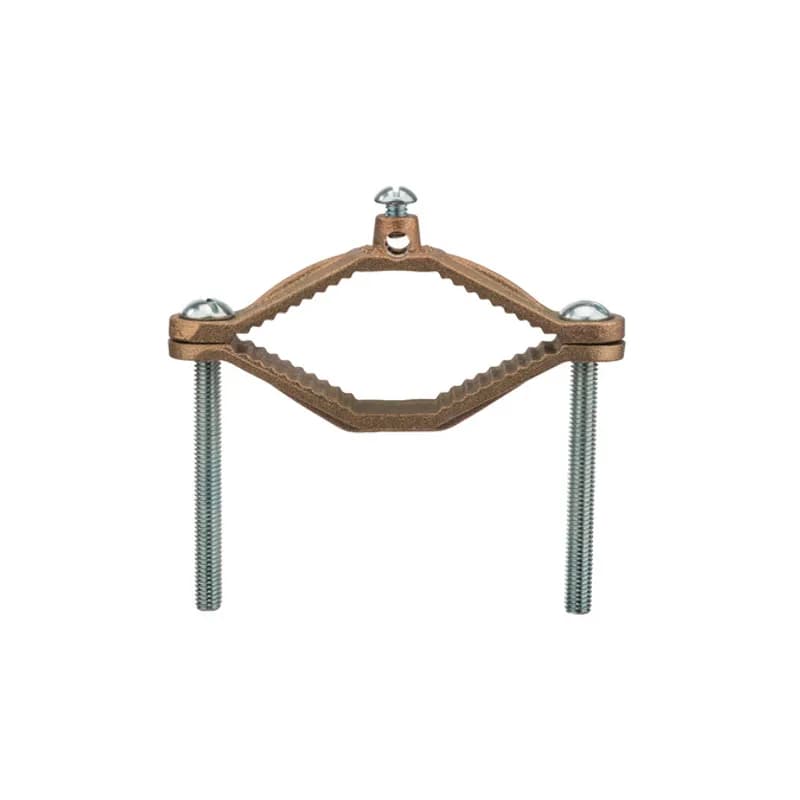 The NSI G-12 Heavy Duty Bronze Water Pipe Ground Clamp grips on water pipes between 2-1/2" to 4"with its serrated body. The zinc-plated steel screws and cast bronze clamp body are made of economical, high-quality metals that provide durable performance in a range of applications. Use this clamp to quickly and easily ground wires to water pipes with the included set screw. Designed for use alone or with heavy-duty bronze adapters. cULus Listed 467 for Grounding and Bonding. Stock products you can rely on—stock NSI.