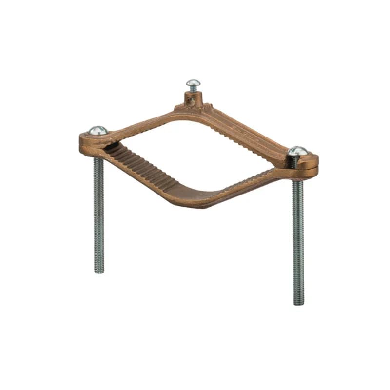 The NSI G-13 Heavy Duty Bronze Water Pipe Ground Clamp grips on water pipes between 4-1/2" to 6"with its serrated body. The zinc-plated steel screws and cast bronze clamp body are made of economical, high-quality metals that provide durable performance in a range of applications. Use this clamp to quickly and easily ground wires to water pipes with the included set screw. Designed for use alone or with heavy-duty bronze adapters. cULus Listed 467 for Grounding and Bonding. Stock products you can rely on—stock NSI.