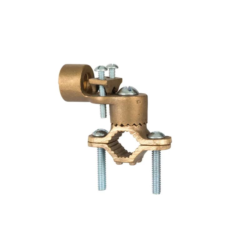 The NSI G-5 Heavy Duty Bronze Ground Clamp for Rigid Conduit, grips on pipes between 1/2" to 1" in diameter and features a 1/2" adapter hub that swings 360 degrees to make alignment simple. Heavy duty bronze adapters have serrations that match the serrations of the ground clamp, assuring a positive lock. The zinc-plated steel screws and bronze clamp body are made of economical, high-quality metals that provide durable performance in a range of applications. Use this interchangeable clamp to attach rigid conduit and ground conductors to water pipes in indoor environments. cULus Listed 467 for Grounding and Bonding. Stock products you can rely onâ€”stock NSI.