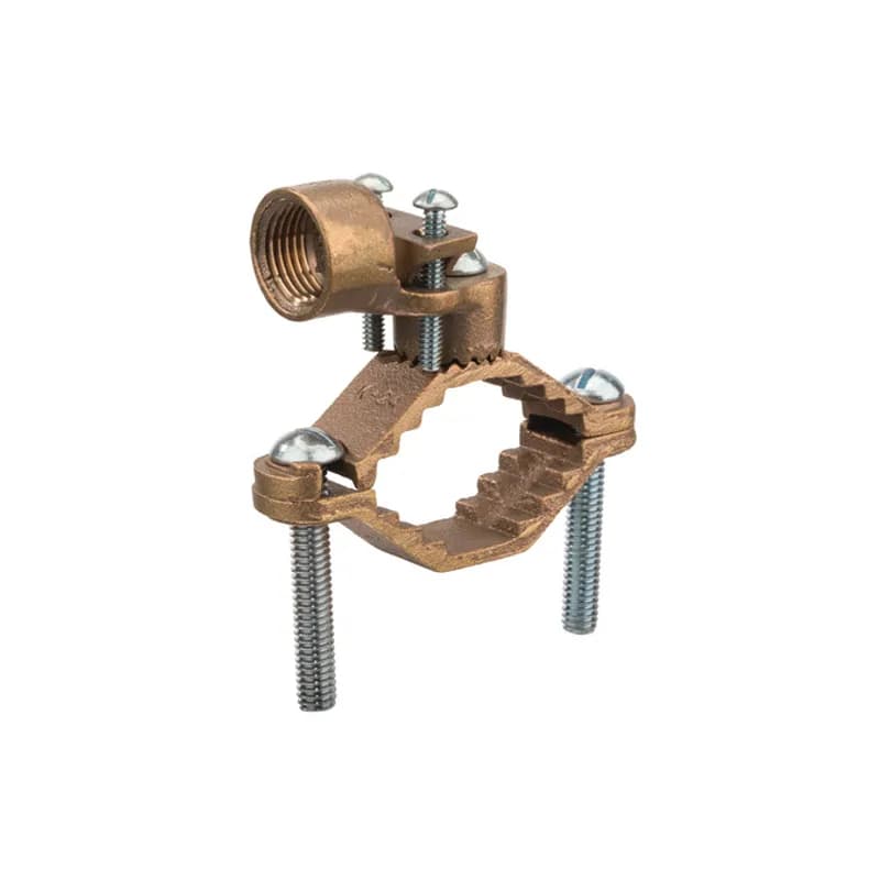 The NSI G-6 Heavy Duty Bronze Ground Clamp for Rigid Conduit, grips on pipes between 1-1/4" to 2" in diameter and features a 1/2" adapter hub that swings 360 degrees to make alignment simple. Heavy duty bronze adapters have serrations that match the serrations of the ground clamp, assuring a positive lock. The zinc-plated steel screws and bronze clamp body are made of economical, high-quality metals that provide durable performance in a range of applications. Use this interchangeable clamp to attach rigid conduit and ground conductors to water pipes in indoor environments. cULus Listed 467 for Grounding and Bonding. Stock products you can rely onâ€”stock NSI.