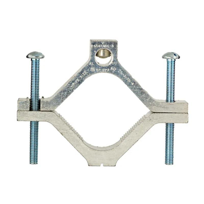 The NSI GCA-4 Aluminum Ground Clamp for 250 MCM to 6 AWG Aluminum and Copper Cables grips on water pipes, galvanized pipe or steel conduit between 2-1/2" to 4" IPS pipes. The high-strength extruded aluminum alloy design is plated to provide low-contact resistance and features zinc-plated steel set screws for long-term installation. Use this adjustable clamp to ground copper or aluminum cables to pipes and conduit in indoor environments. UL Listed 467 for Grounding and Bonding. Stock products you can rely on—stock NSI.