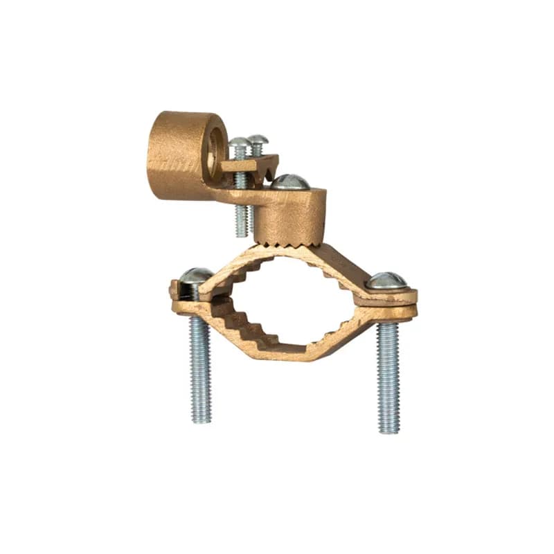 The NSI G-8 Heavy Duty Bronze Ground Clamp for Rigid Conduit, grips on pipes between 1-1/4" to 2" in diameter and features a 3/4" adapter hub that swings 360 degrees to make alignment simple. Heavy duty bronze adapters have serrations that match the serrations of the ground clamp, assuring a positive lock. The zinc-plated steel screws and bronze clamp body are made of economical, high-quality metals that provide durable performance in a range of applications. Use this interchangeable clamp to attach rigid conduit and ground conductors to water pipes in indoor environments. UL Listed 467 for Grounding and Bonding. Stock products you can rely onâ€”stock NSI.