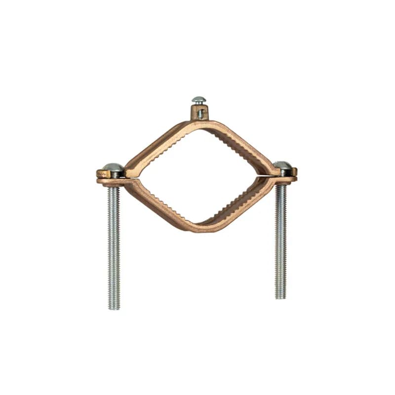 The NSI G-4-S Bronze Ground Clamp for Water Pipe grips on water pipes between 2-1/2" to 4" in diameter for quick and easy assembly. The zinc-plated steel screws and cast bronze clamp body are made of economical, high-quality metals that provide durable performance in a range of applications. Use this clamp to easily bond bare copper wire to a water pipe or for use as a water meter shunt. UL Listed 467 for Grounding and Bonding. Stock products you can rely onâ€”stock NSI.