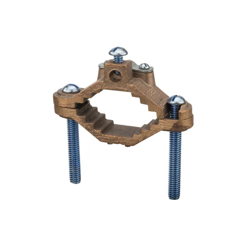 The NSI G-66 Bronze Ground Clamp with Wire Adapters grips on pipes between 1-1/4" to 2" in diameter and features a special pressure bar which grips wiring and lessens the chances of grounding conductor being pulled out. The zinc-plated steel screws and bronze clamp body are made of economical, high-quality metals that provide durable performance in a range of applications. Use this clamp with wire adapters for connecting unarmored 4, 6, or 8 STR ground wire to water pipe for grounding. UL Listed 467 for Grounding and Bonding. Stock products you can rely on—stock NSI.