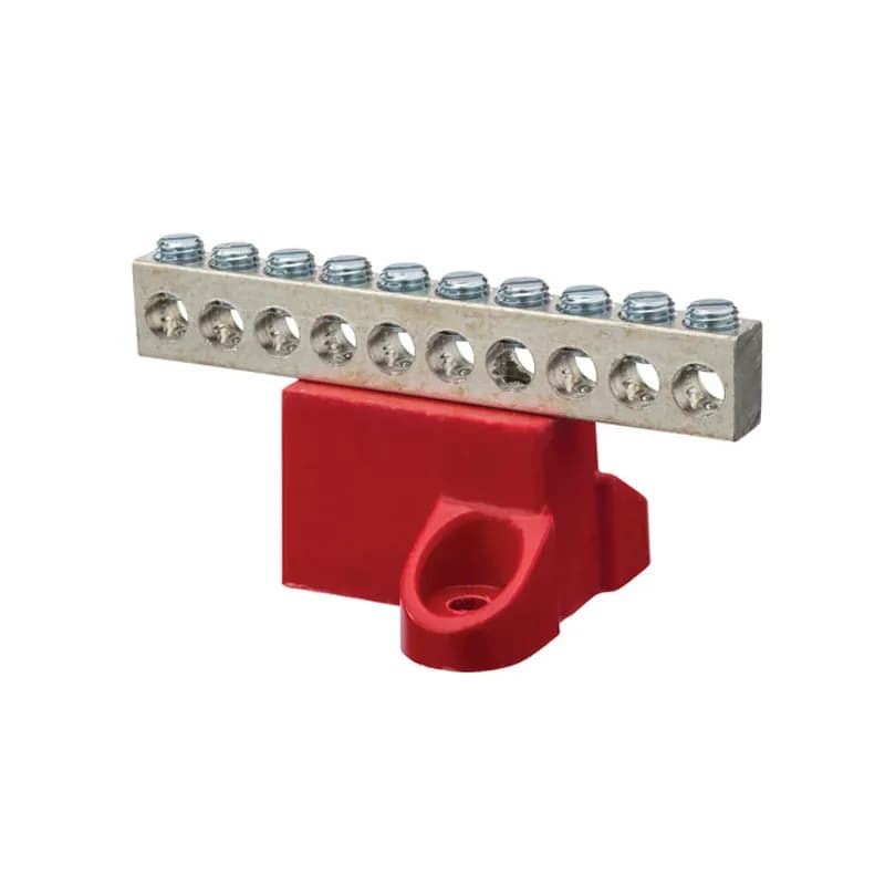 The NSI GBA2-10 Aluminum Isolated Ground Bar mounts onto most surfaces using the high-strength glass-filler polyester base, then fits up to 10 copper or aluminum cables in the 2 to 14 AWG size range. The high-strength aluminum alloy 6061-T6 body is dual-rated for use with copper and aluminum and forms reliable connections using the simple tightening screw lug design. Stock products you can rely onâ€”stock NSI.