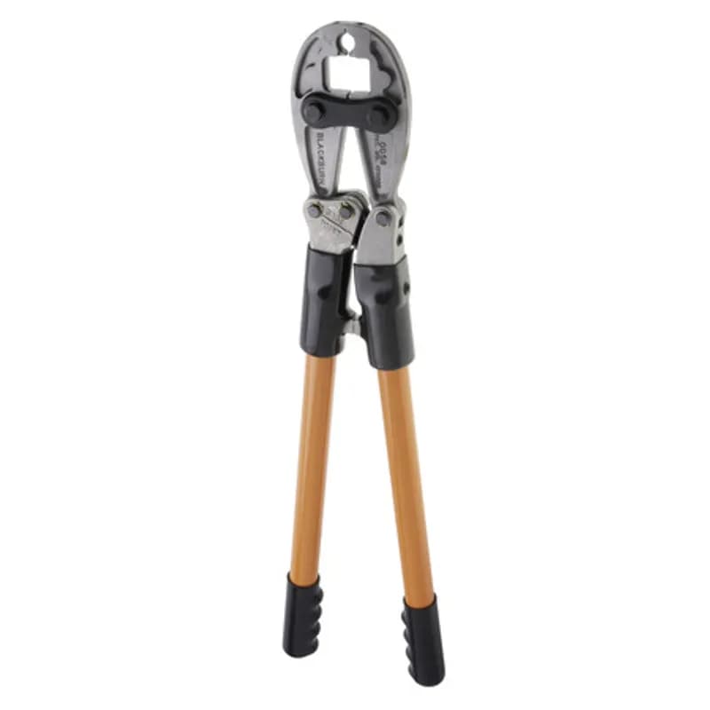 Mechanical Crimp Tool with 5/8 Inch Nose Die APPLICATIONS: The Mechanical Crimp Tool is designed for use with wide range and H-Tap connectors. It has fiberglass handles and comes with Nose Dies. It has an output of 4.5 tons.