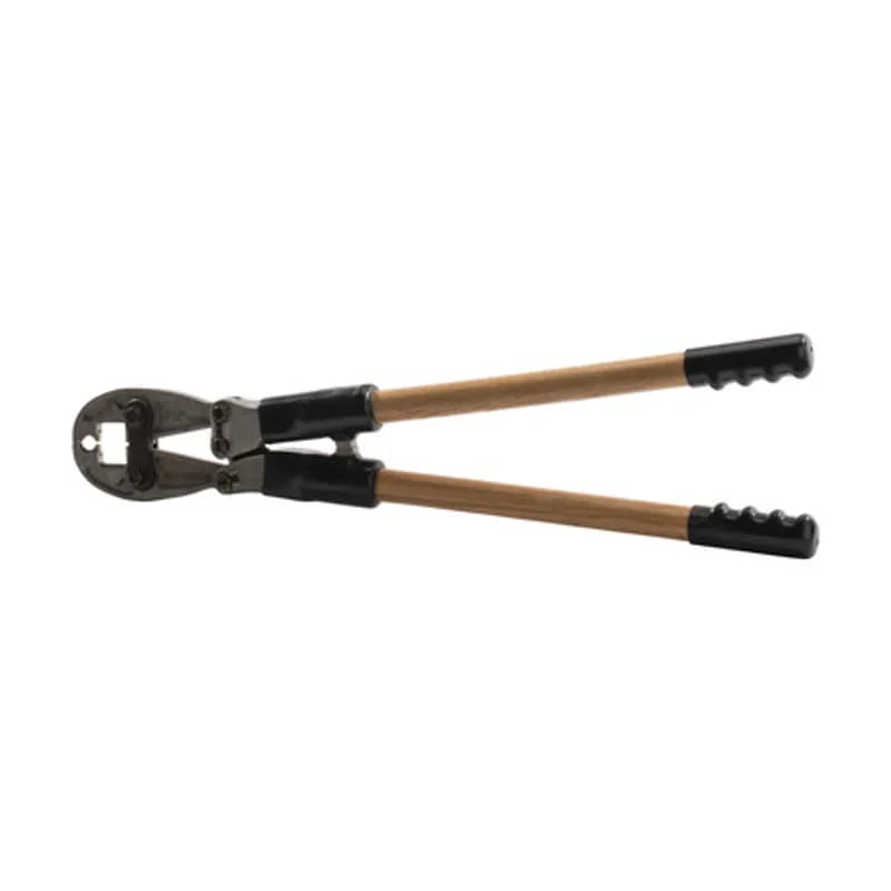 Mechanical Crimp Tool with 5/8 Inch Nose Die APPLICATIONS: Designed for use with wide range and H-Tap connectors. It has fiberglass handles and comes with "O" and "D" Nose Dies. It has an output of 4.5 tons.