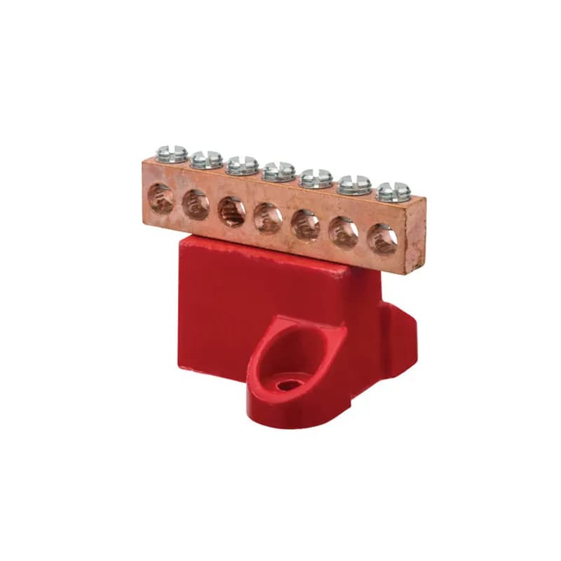 The NSI GBC2-7 Copper Isolated Ground Bar mounts onto most surfaces using the high-strength glass-filler polyester base, then fits up to 7 copper cables in the 2 to 14 AWG size range. The high-conductivity copper body is rated for use with copper wiring and forms reliable connections using the simple tightening screw lug design. Stock products you can rely onâ€”stock NSI.