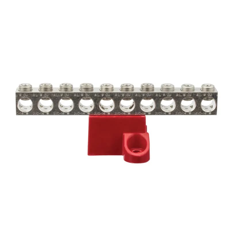 The NSI GBA20-10 Aluminum Isolated Ground Bar mounts onto most surfaces using the high-strength glass-filler polyester base, then fits up to 10 copper or aluminum cables in the 2/0 to 14 AWG size range. The high-strength aluminum alloy 6061-T6 body is dual-rated for use with copper and aluminum and forms reliable connections using the simple tightening screw lug design. Stock products you can rely onâ€”stock NSI.