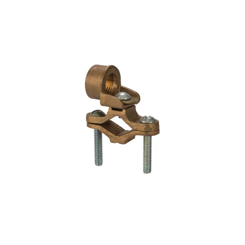 The NSI EG-5 Bronze Ground Clamp for Rigid Conduit grips on pipes between 1/2" to 1" in diameter and features a 1/2" adapter hub that swings 360 degrees to make alignment simple. The zinc-plated steel screws and bronze clamp body are made of economical, high-quality metals that provide durable performance in a range of applications. Use this interchangeable clamp to attach rigid conduit and ground conductors to water pipes in indoor environments. cULus Listed 467 for Grounding and Bonding. Stock products you can rely on—stock NSI.