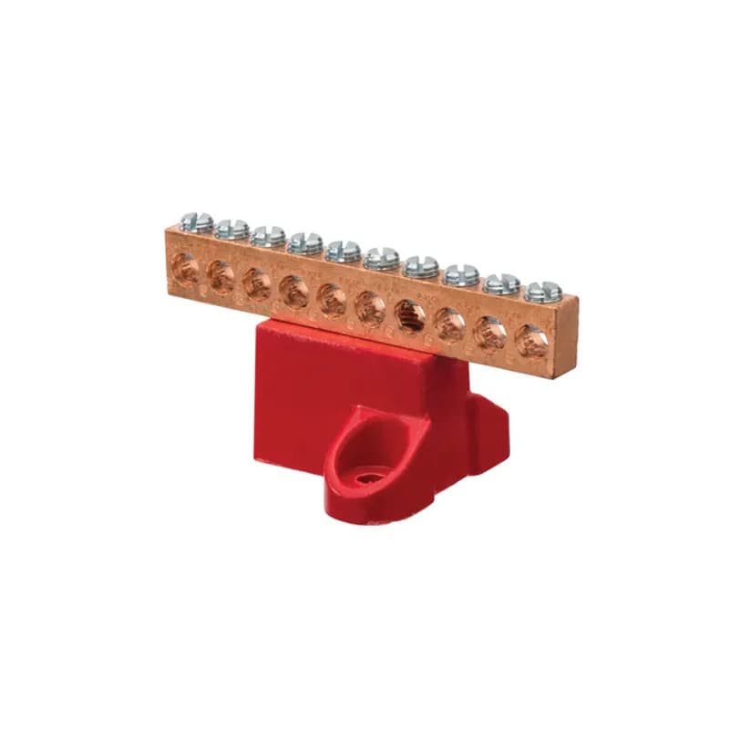 The NSI GBC2-10 Copper Isolated Ground Bar mounts onto most surfaces using the high-strength glass-filler polyester base, then fits up to 10 copper cables in the 2 to 14 AWG size range. The high-conductivity copper body is rated for use with copper wiring and forms reliable connections using the simple tightening screw lug design. Stock products you can rely onâ€”stock NSI.