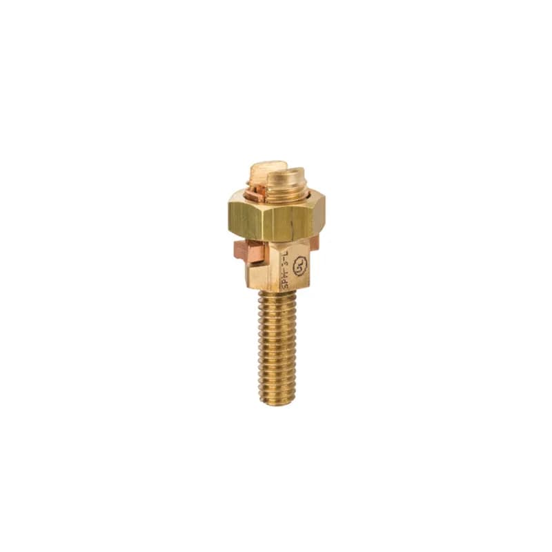 NSI Industries SPM-3L - Service Post Connector - One Wire Type 4-10 SOL Service Post Connectors is used for connecting one or two conductors. Made from high copper content hard-drawn rod. Lay-in feature makes them excellent for continuous loop grounding and bonding. Used to ground to bar or plate. Suitable for direct burial in earth or concrete.
