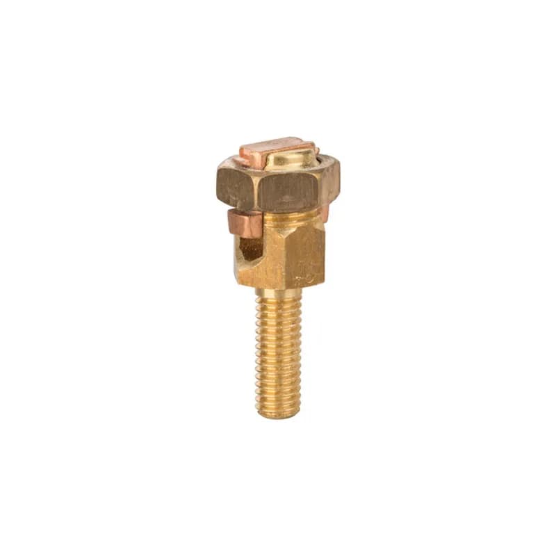 NSI Industries SPM-5L - Service Post Connector - One Wire Type 2 AWG Service Post Connectors is used for connecting one or two conductors. Made from high copper content hard-drawn rod. Lay-in feature makes them excellent for continuous loop grounding and bonding. Used to ground to bar or plate. Suitable for direct burial in earth or concrete.