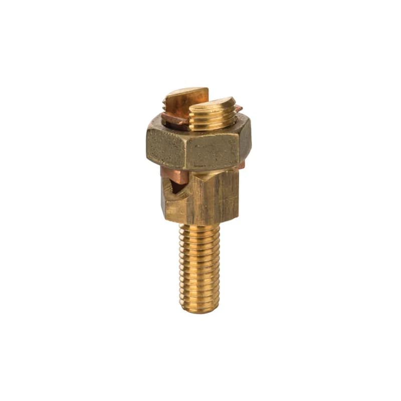 NSI Industries SPM-7L - Service Post Connector - One Wire Type 2/0 AWG Service Post Connectors is used for connecting one or two conductors. Made from high copper content hard-drawn rod. Lay-in feature makes them excellent for continuous loop grounding and bonding. Used to ground to bar or plate. Suitable for direct burial in earth or concrete.