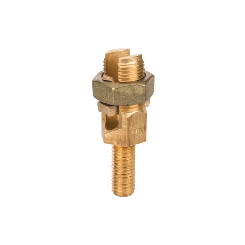 NSI Industries SPM-27L - Service Post Connector - Two Wire Type 2-2 AWG Service Post Connectors is used for connecting one or two conductors. Made from high copper content hard-drawn rod. Lay-in feature makes them excellent for continuous loop grounding and bonding. Used to ground to bar or plate. Suitable for direct burial in earth or concrete.