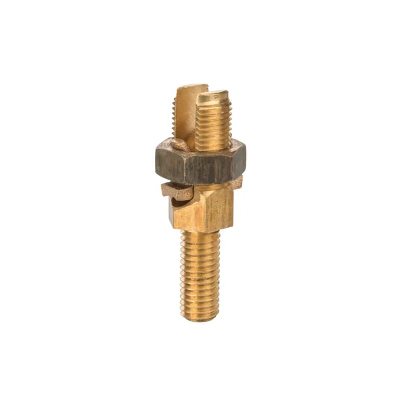 NSI Industries SPM-26L - Service Post Connector - Two Wire Type 4-1/0 AWG Service Post Connectors is used for connecting one or two conductors. Made from high copper content hard-drawn rod. Lay-in feature makes them excellent for continuous loop grounding and bonding. Used to ground to bar or plate. Suitable for direct burial in earth or concrete.