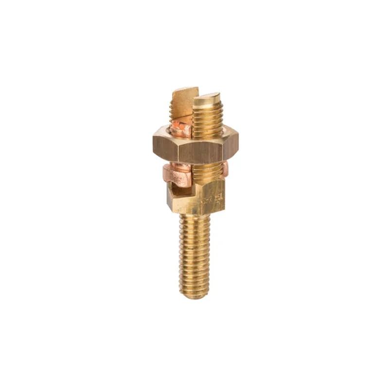 NSI Industries SPM-25L - Service Post Connector - Two Wire Type 10- 2 AWG Service Post Connectors is used for connecting one or two conductors. Made from high copper content hard-drawn rod. Lay-in feature makes them excellent for continuous loop grounding and bonding. Used to ground to bar or plate. Suitable for direct burial in earth or concrete.