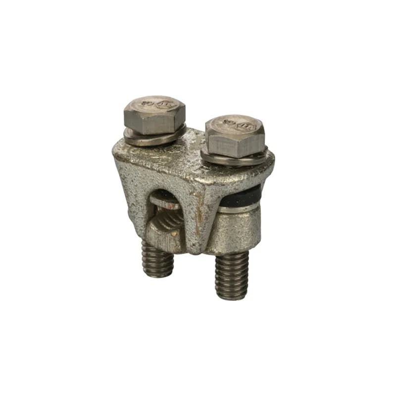 NSI Industries TCP1/0 - Two-Bolt Bronze Plated Tap Connector 1/0 Str - 2 Sol Two-bolt bronze plated tap connectors are made of high strength bronze for heavy duty connections. For use with copper, aluminum and steel conductors.