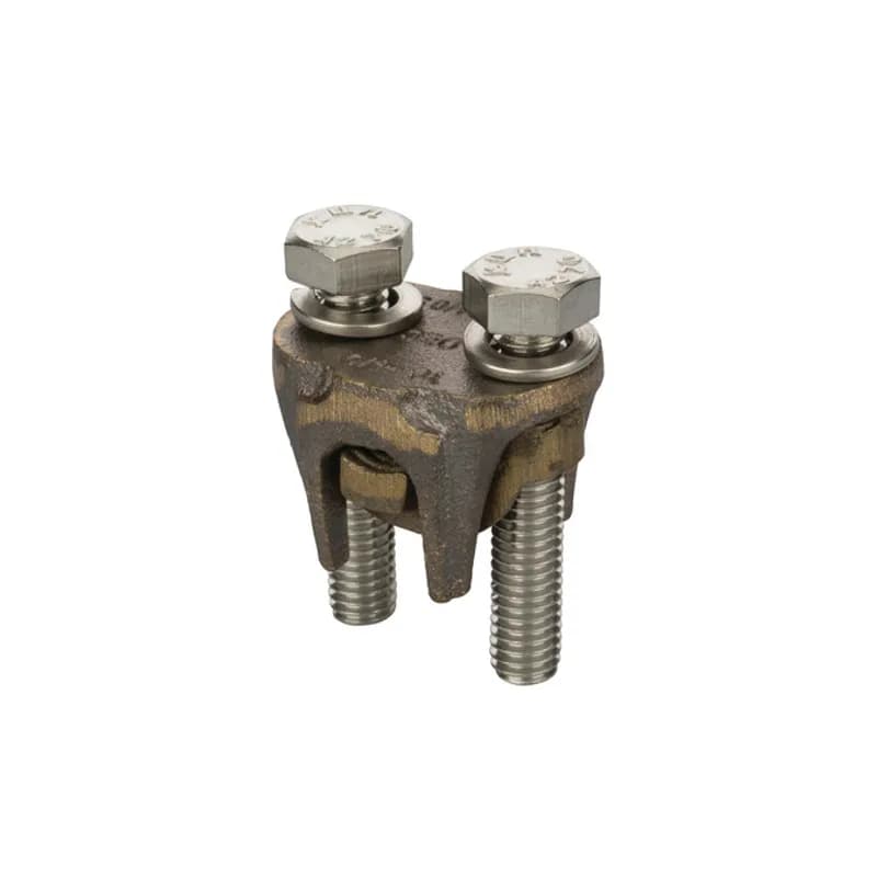 NSI Industries TC4/0 - Two-Bolt Bronze Tap Connector 4/0 - 2/0 Str Two-bolt bronze tap connectors are made of high strength bronze for heavy duty connections. For use with copper to copper conductors.