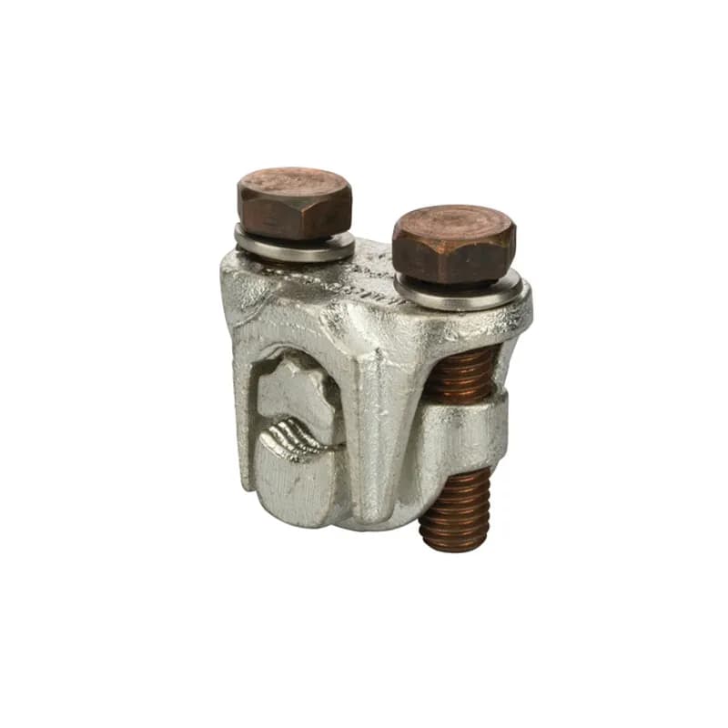 NSI Industries TCP500 - Two-Bolt Bronze Plated Tap Connector 500 MCM - 350 MCM Two-bolt bronze plated tap connectors are made of high strength bronze for heavy duty connections. For use with copper, aluminum and steel conductors.