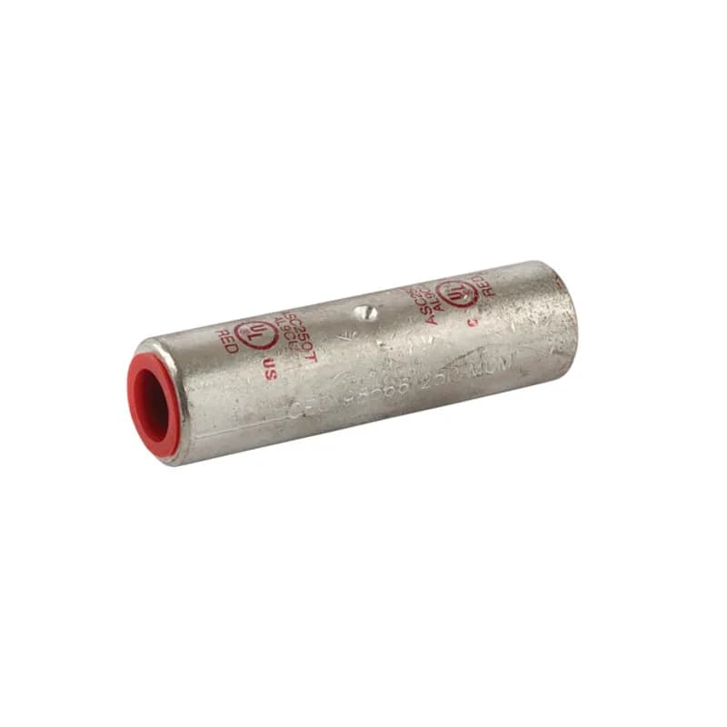 Dual Rated Aluminum Splice 250 MCM Dual Rated Aluminum Splices are a type of aluminum compression connector that is produced from high conductivity aluminum tubing. Center stop assures proper cable installation. Electro-tin plated for corrosion resistance. Color coded and marked with die index information. Pre-filled with oxide inhibitor and capped with color coded cap.