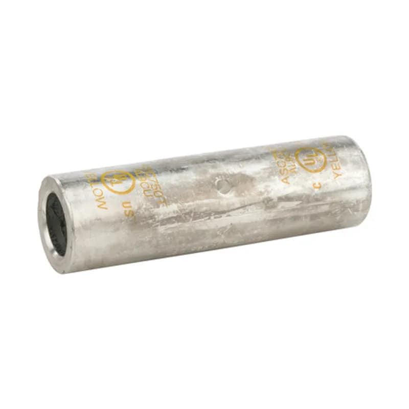 Dual Rated Aluminum Splice 750 MCM Dual Rated Aluminum Splices are a type of aluminum compression connector that is produced from high conductivity aluminum tubing. Center stop assures proper cable installation. Electro-tin plated for corrosion resistance. Color coded and marked with die index information. Pre-filled with oxide inhibitor and capped with color coded cap.