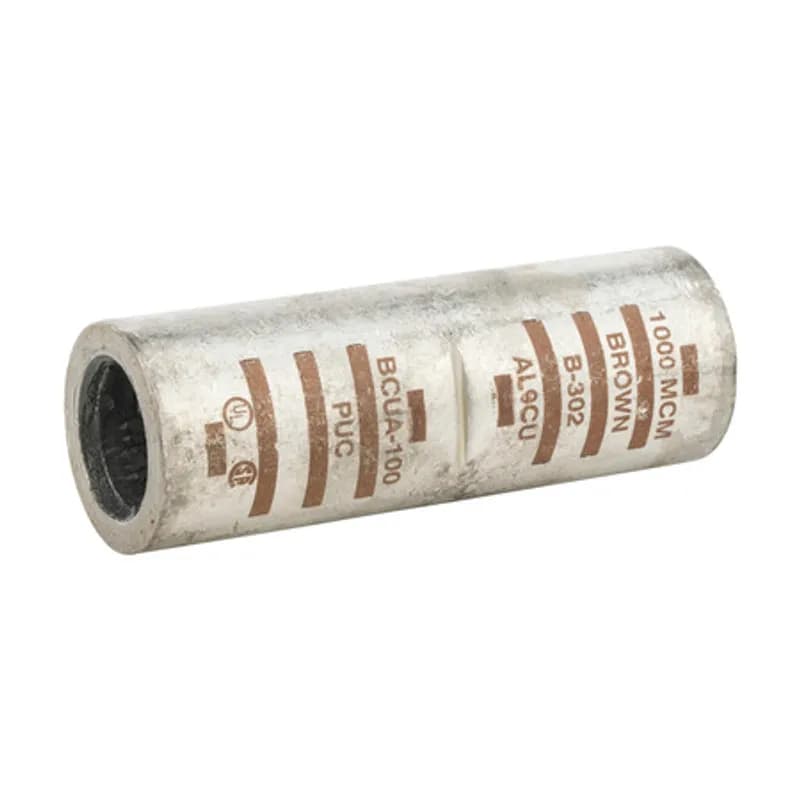 Dual Rated Aluminum Splice 1000 MCM Dual Rated Aluminum Splices are a type of aluminum compression connector that is produced from high conductivity aluminum tubing. Center stop assures proper cable installation. Electro-tin plated for corrosion resistance. Color coded and marked with die index information. Pre-filled with oxide inhibitor and capped with color coded cap.