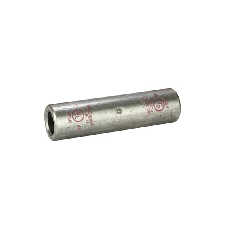 NSI Industries ASC500T - Dual Rated Aluminum Splice 500 MCM Dual Rated Aluminum Splices are a type of aluminum compression connector that is produced from high conductivity aluminum tubing. Center stop assures proper cable installation. Electro-tin plated for corrosion resistance. Color coded and marked with die index information. Pre-filled with oxide inhibitor and capped with color coded cap.
