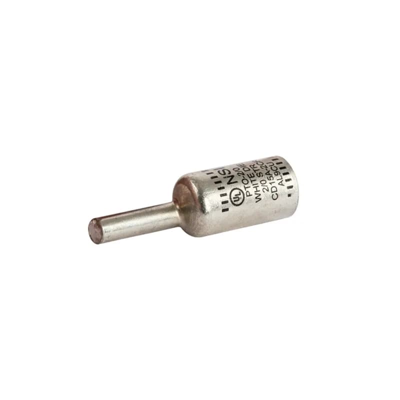 Offset Pin Terminal 2/0 AWG All-aluminum Pin Terminals is designed for termination of both aluminum and copper conductors. The pin is offset for use in tight spaces and for ease of installation in side-by-side terminations. The solid pin is made of aluminum and is tin-plated and pre-filled with oxide inhibitor. A cover is provided for quick installation. Rated 600 Volts.