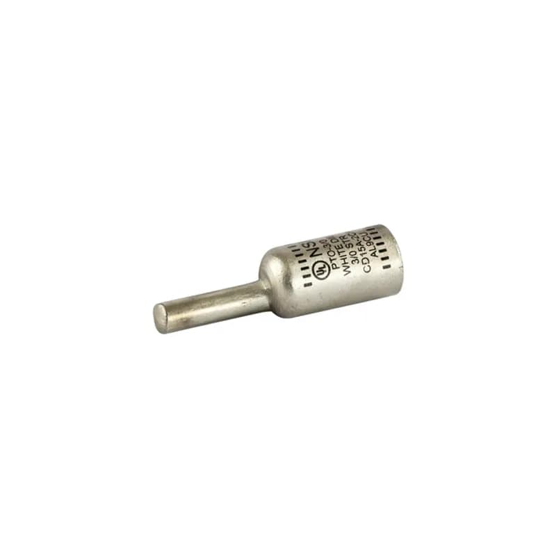 NSI Industries PTO-3/0 - Offset Pin Terminal 3/0 AWG All-aluminum Pin Terminals is designed for termination of both aluminum and copper conductors. The pin is offset for use in tight spaces and for ease of installation in side-by-side terminations. The solid pin is made of aluminum and is tin-plated and pre-filled with oxide inhibitor. A cover is provided for quick installation. Rated 600 Volts.