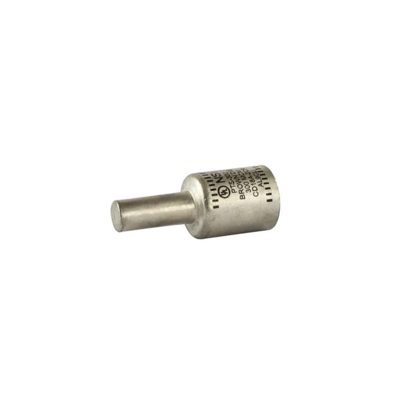 Solid Pin Terminal for Copper and Aluminum Conductors 300 MCM All-aluminum Pin Terminals is designed for termination of both aluminum and copper conductors. The solid pin is made of aluminum and is tin-plated and pre-filled with oxide inhibitor. A cover is provided for quick installation. Rated 600 Volts.