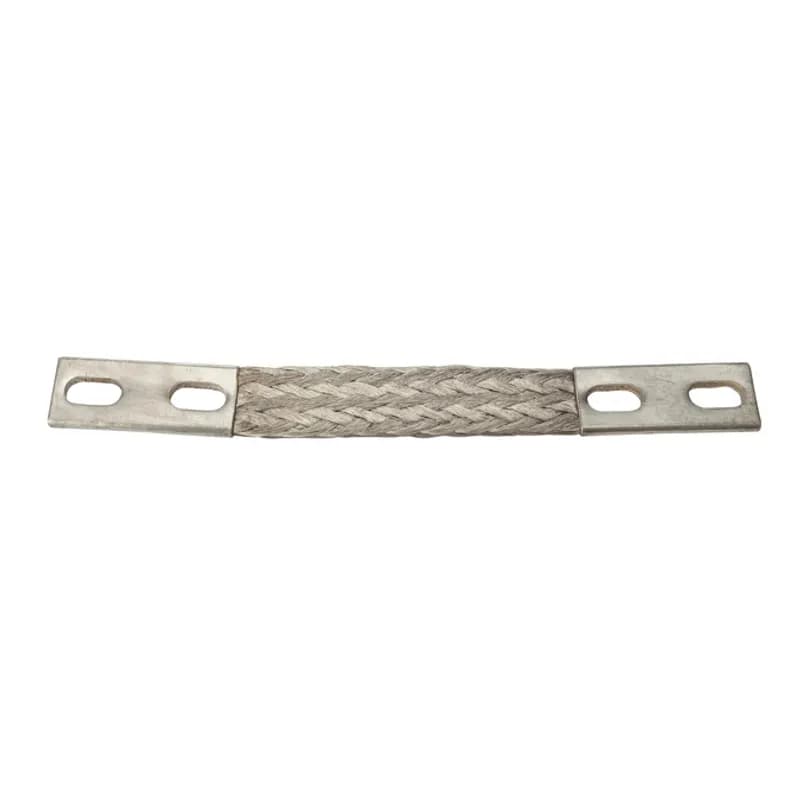 The NSI FS1-19-8N Flexible Braided Jumper Grounding Strap is made from copper with a tin-plated finish, is 12" long and has a maximum amperage of 190A indoors or 225A in outdoor applications. Use flexible braided grounding straps in any application involving expansion, contraction, vibration or operational movement of the fault-current grounding path, where rigid grounding solutions may fall short. Ferrules are made from tin-plated pure electrolytic copper and the standard mounting holes are NEMA-spaced holes for easy installation. Stock products you can rely onâ€”stock NSI.