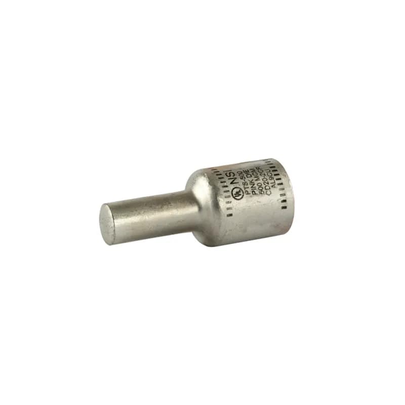 NSI Industries PTS500 - Solid Pin Terminal for Copper and Aluminum Conductors 500 MCM All-aluminum Pin Terminals is designed for termination of both aluminum and copper conductors. The solid pin is made of aluminum and is tin-plated and pre-filled with oxide inhibitor. A cover is provided for quick installation. Rated 600 Volts.